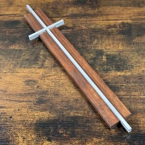 Wall Cross Mid Century Modern Wood and Brushed Aluminum Metal Religious Decor